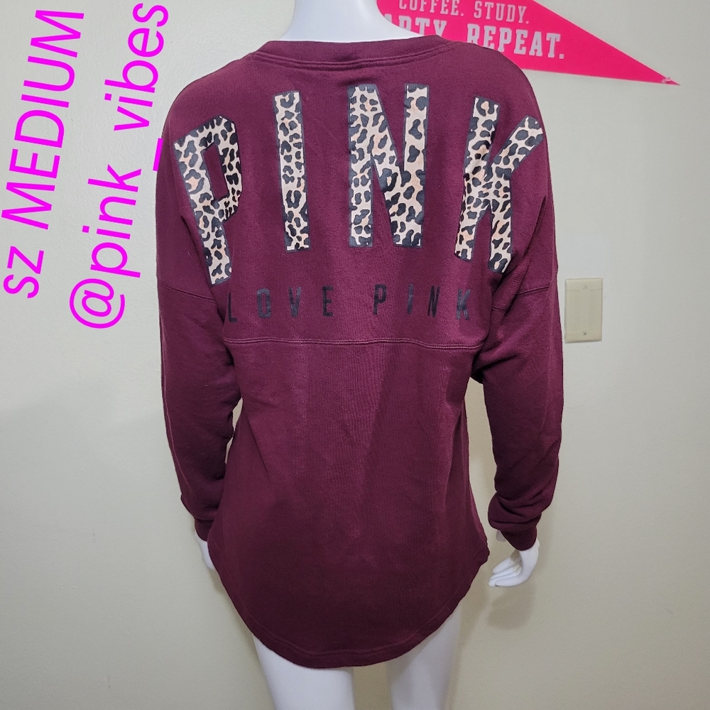 VS PINK M Maroon Cheetah Logo Crewneck Pullover